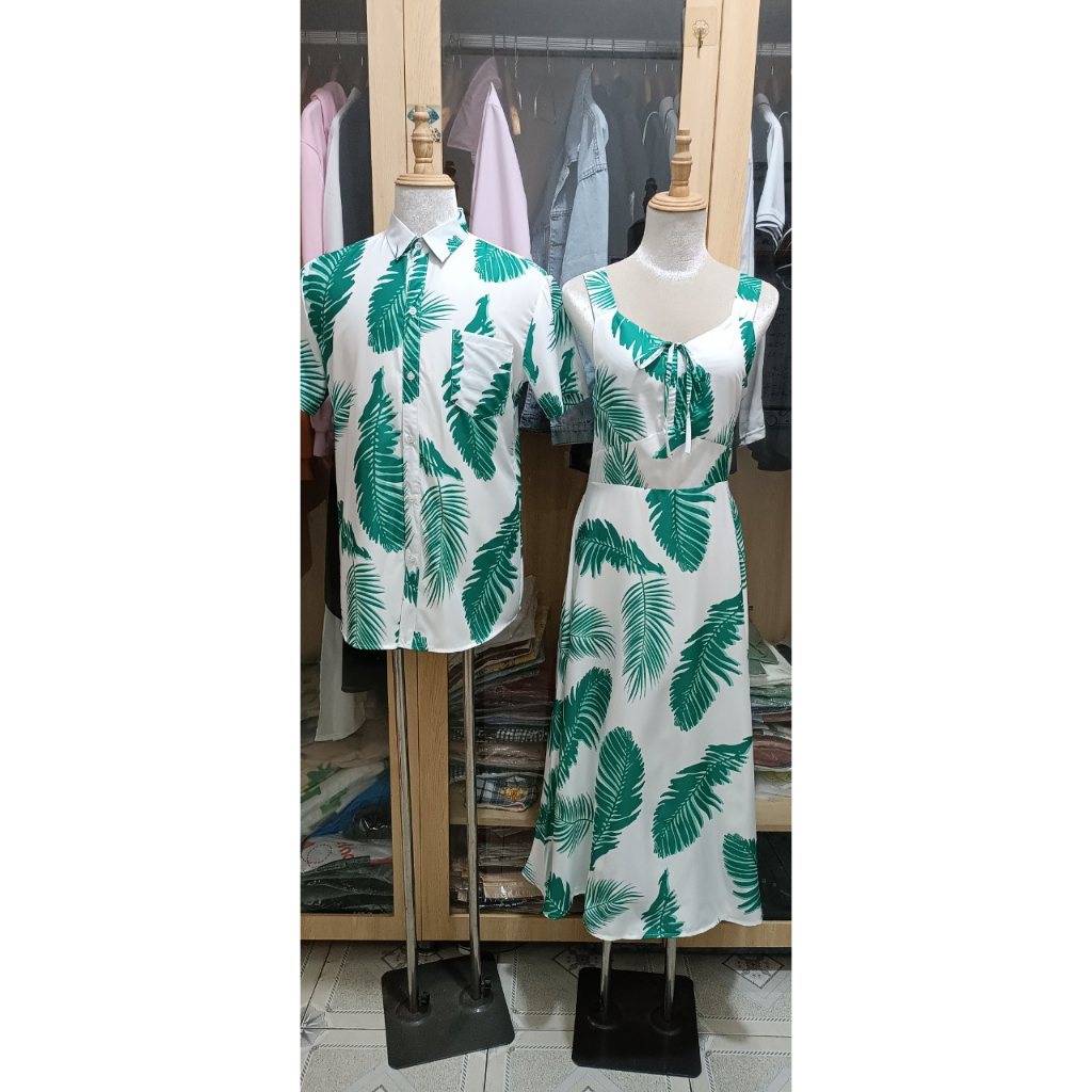 Set đồ đôi nam nữ đi biển cao cấp mẫu xanh lá thời trang Miamo MO102