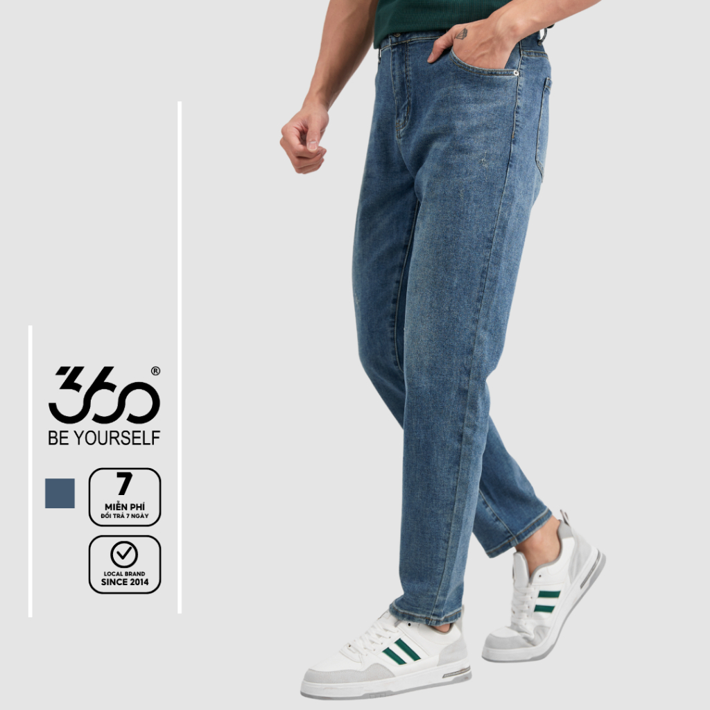 Quần jean nam thương hiệu 360 Boutique dáng tapered màu xanh navy - QJDTK403