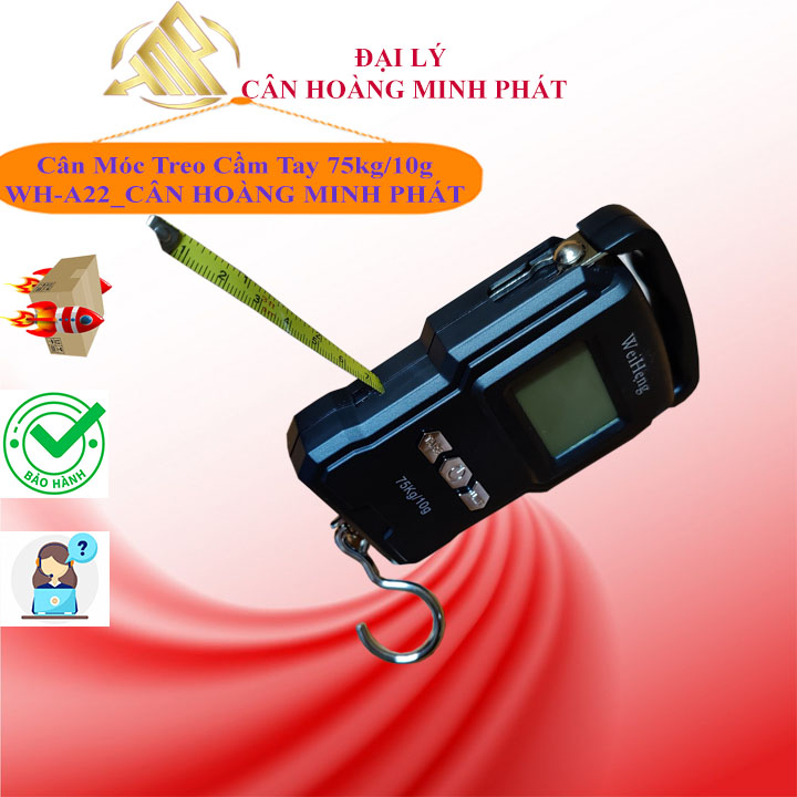 Cân móc treo điện tử cầm tay có thước đo 1m_75kg/10g_WH A22 có chốt số_dùng cân hàng hóa_đi câu