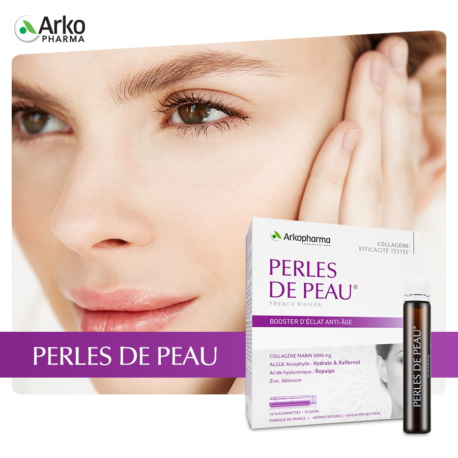 Nước Uống Collagen Cô Đặc Chống Lão Hóa, Mờ Nếp Nhăn Arkopharma Perles De Peau Hộp 10 Ống