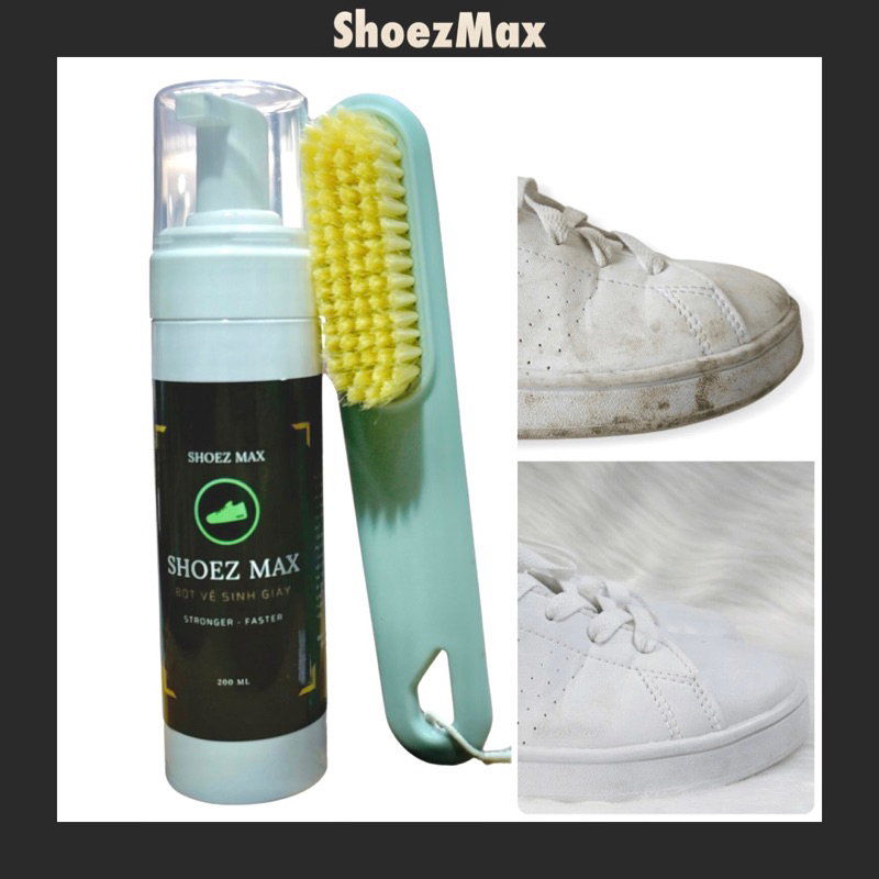 Combo Chai Xịt Tạo Bọt 200ml + Bàn Chải Lông Mềm Vệ Sinh Giày Chuyên Dụng Shoez Max