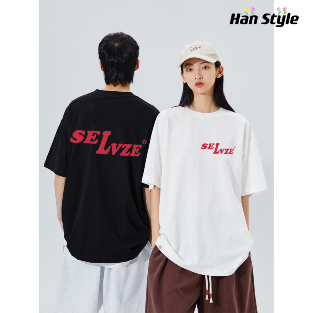 Áo Thun Hanstyle cotton Mỏng Dáng Rộng In Họa Tiết Kiểu retro Cá Tính Áo phông rộng nam nữ 100% bông A2625