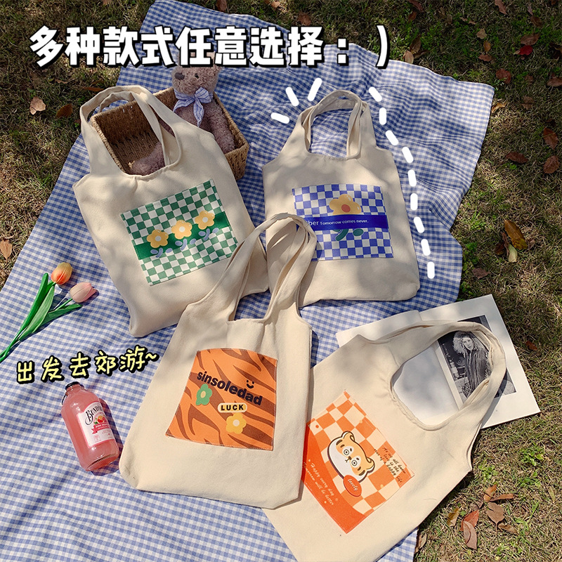 Túi Tote Vải Canvas Đeo Vai Sinh Viên/Học Sinh Họa Tiết Xinh Xắn Nhiều Mẫu