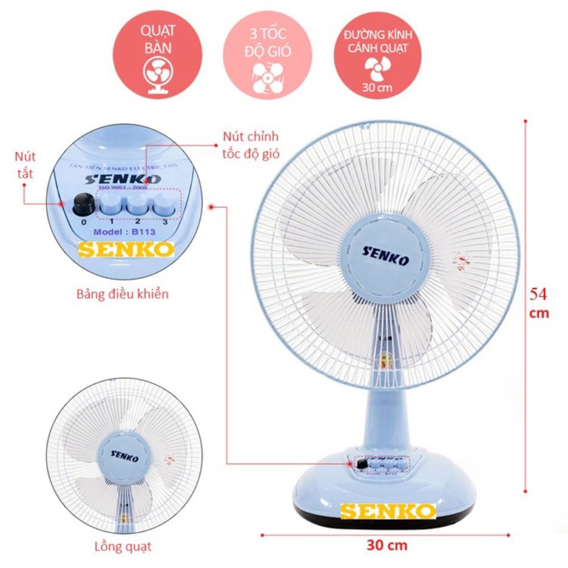 Quạt Điện SENKO Để bàn tiện lợi cao cấp B1216 -HÀNG CHÍNH HÃNG