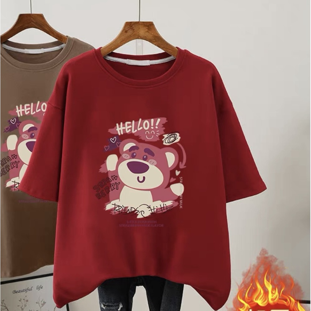 Áo thun nữ phông 3158 form rộng chất liệu cotton in hình gấu lotso hotrend #2023