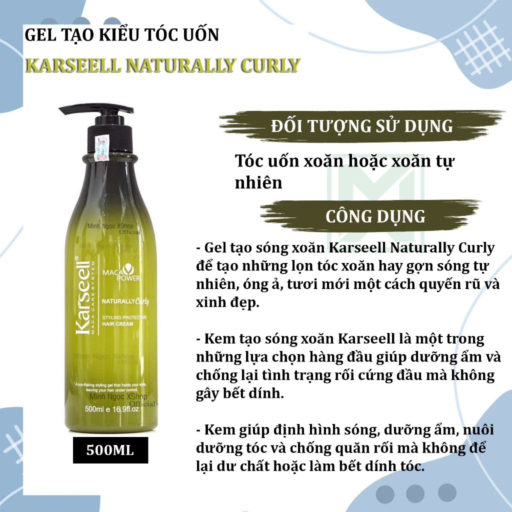 Gel tạo sóng xoăn Karseell Naturally Curly 500ml chính hãng