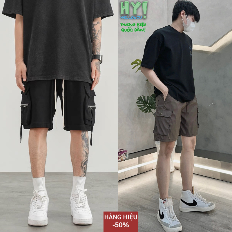 Quần Short Nam đen Chất Kaki Cao Cấp Helloyou, Quần Kaki túi hộp nâu phong cách Unisex Trẻ Trung Hottrend 2023