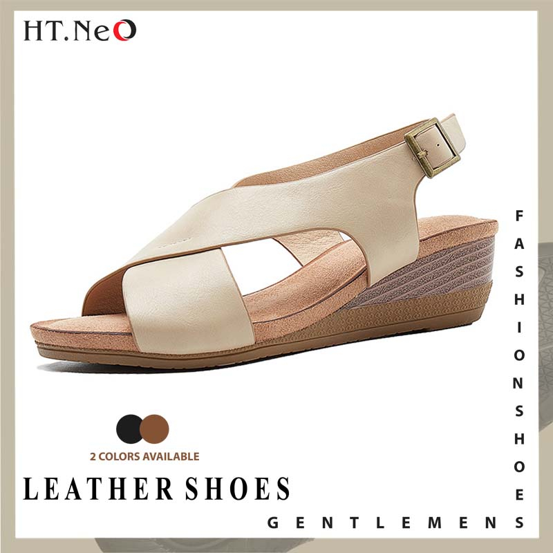 Sandal nữ đế xuồng 4cm HT.NeO , Giày quai hậu nữ đế phíp da bò quai chéo trẻ trung , hiện đại hở mũi thoáng mát SDN96