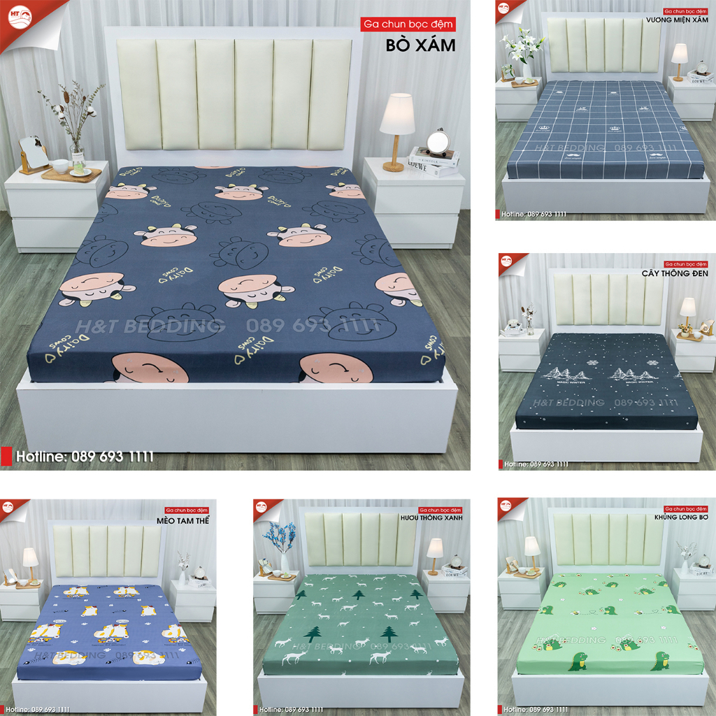 Ga chun bọc đệm cotton poly , drap giường hè thoải mái phù hợp mọi kích thước H&T Chăn Ga Gối