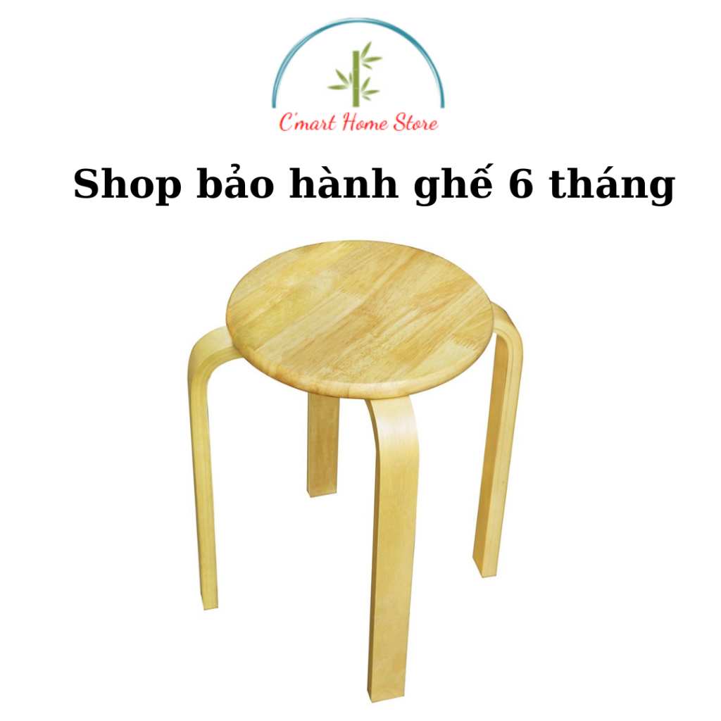 Ghế Đôn Tròn Gỗ Cao Su Bền Đẹp Sang Trọng Tiện Nghi Tặng Kèm Miếng Lót Ly Gỗ Tràm - Chính Hãng Cmart Home