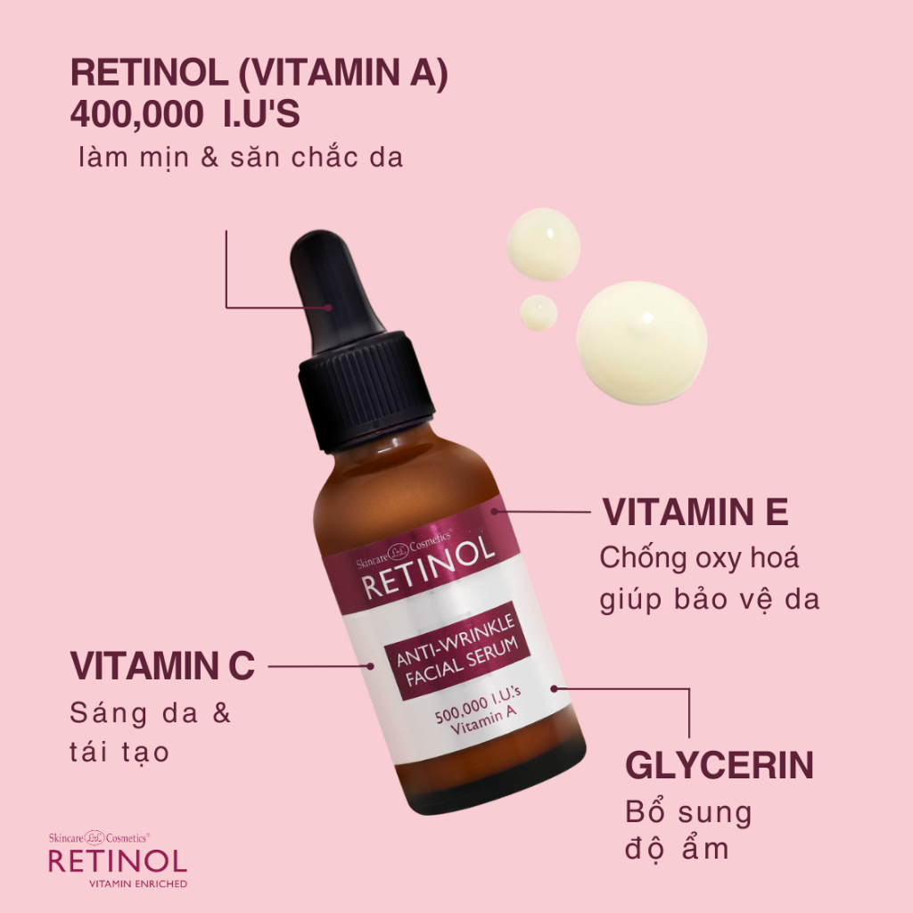 Huyết thanh Retinol Anti Wrinkle Facial Serum 30ml hỗ trợ sản sinh collagen