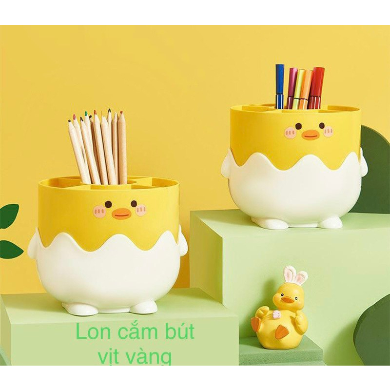 Hộp, Khay Đựng Bút Viết, Vật Dụng, Dụng Cụ trang điểm Để Bàn Họa Tiết Gà Vàng Dễ Thương