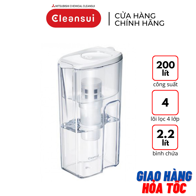 Bình lọc nước cầm tay nhỏ gọn thân nhựa 1.5L Mitsubishi Cleansui EJ103 màu trắng ( gồm bộ lọc đầu) - Hàng chính hãng