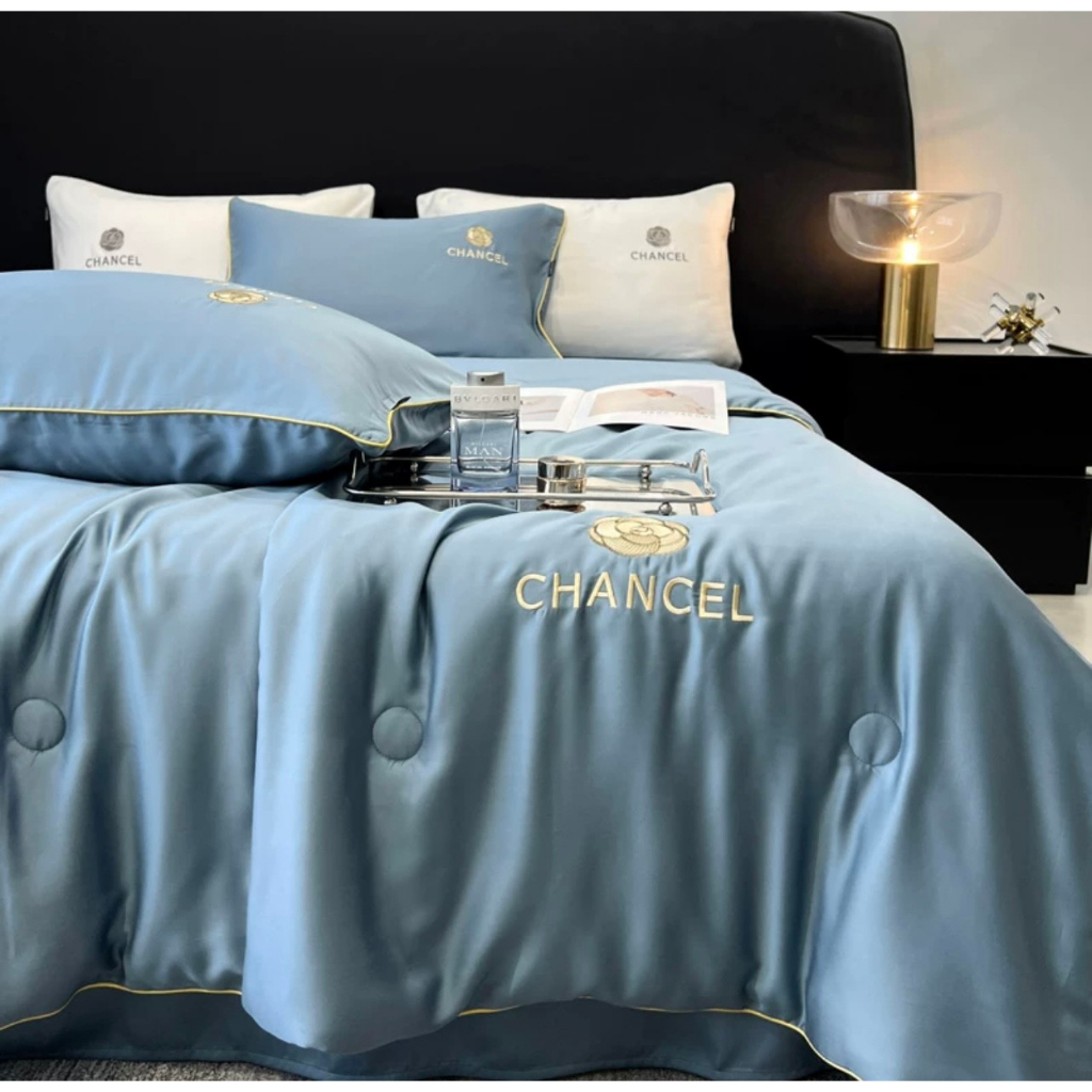 Bộ Chăn Hè Ga Gối Phi Lụa Hoa Trà Chancel sleep Cao Cấp Nhập Khẩu