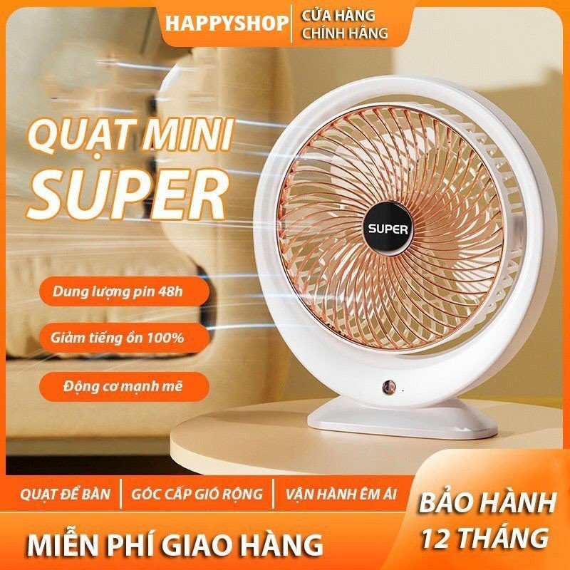 Quạt để bàn mini,Quạt tích điện,Giải nhiệt mùa hè gió mát tự nhiên, Động cơ êm ái, Dung lượng pin lớn bảo hành 12 tháng