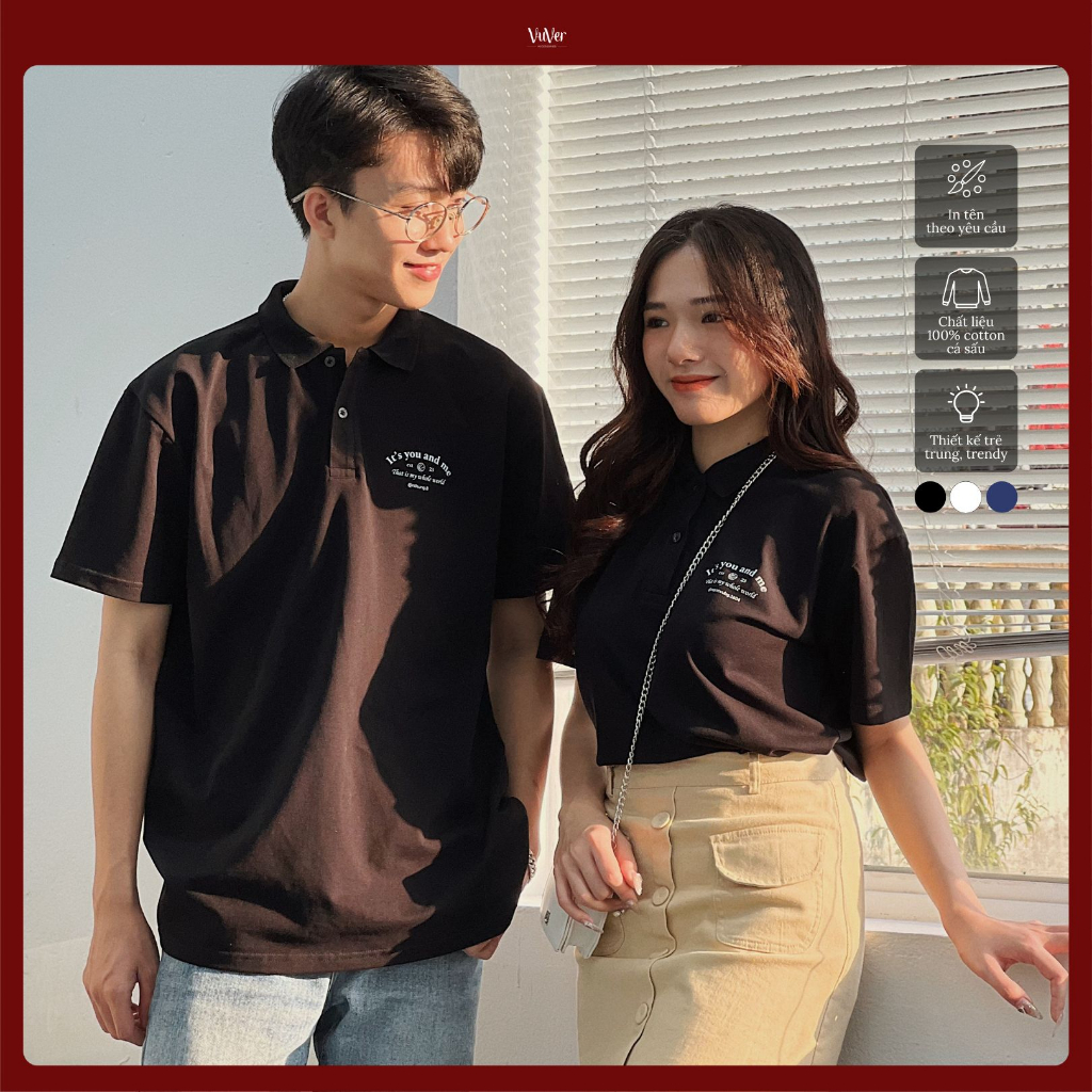 Áo polo "It's you and me" - chất vải cá sấu 100% cotton thoáng mát, co giãn tốt - free 4 ảnh in, vuver.vn