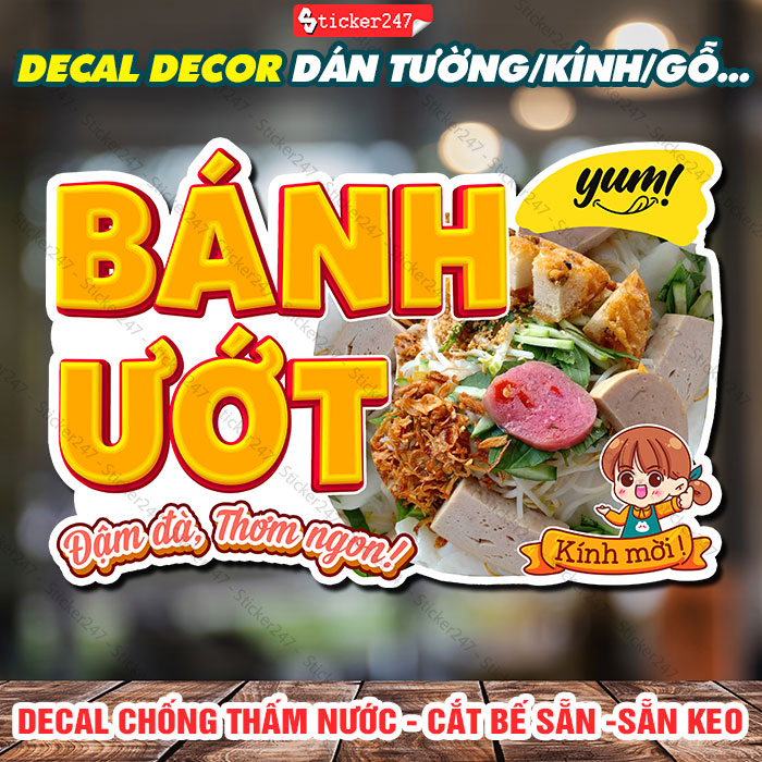 Decal Trang Trí Bánh Ướt 🌈 Hình Dán Bánh Ướt Nem Chả Lụa - Decor Trang Trí Quán Bắt Mắt - Decal Dán Tường Chống Nước