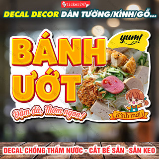 Decal trang trí bánh ướt 🍓 hình dán bánh ướt nem chả lụa - decor trang trí quán, decal dán tường chống nước, bền màu