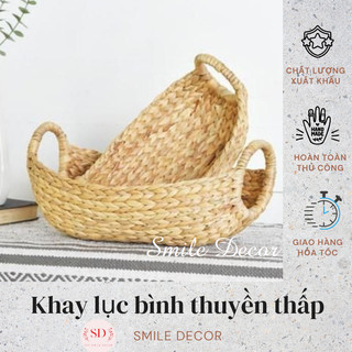 Giỏ cói đựng đồ đa năng hình thuyền thấp Smile Decor , khay đựng rau củ quả , giỏ đựng khăn tắm