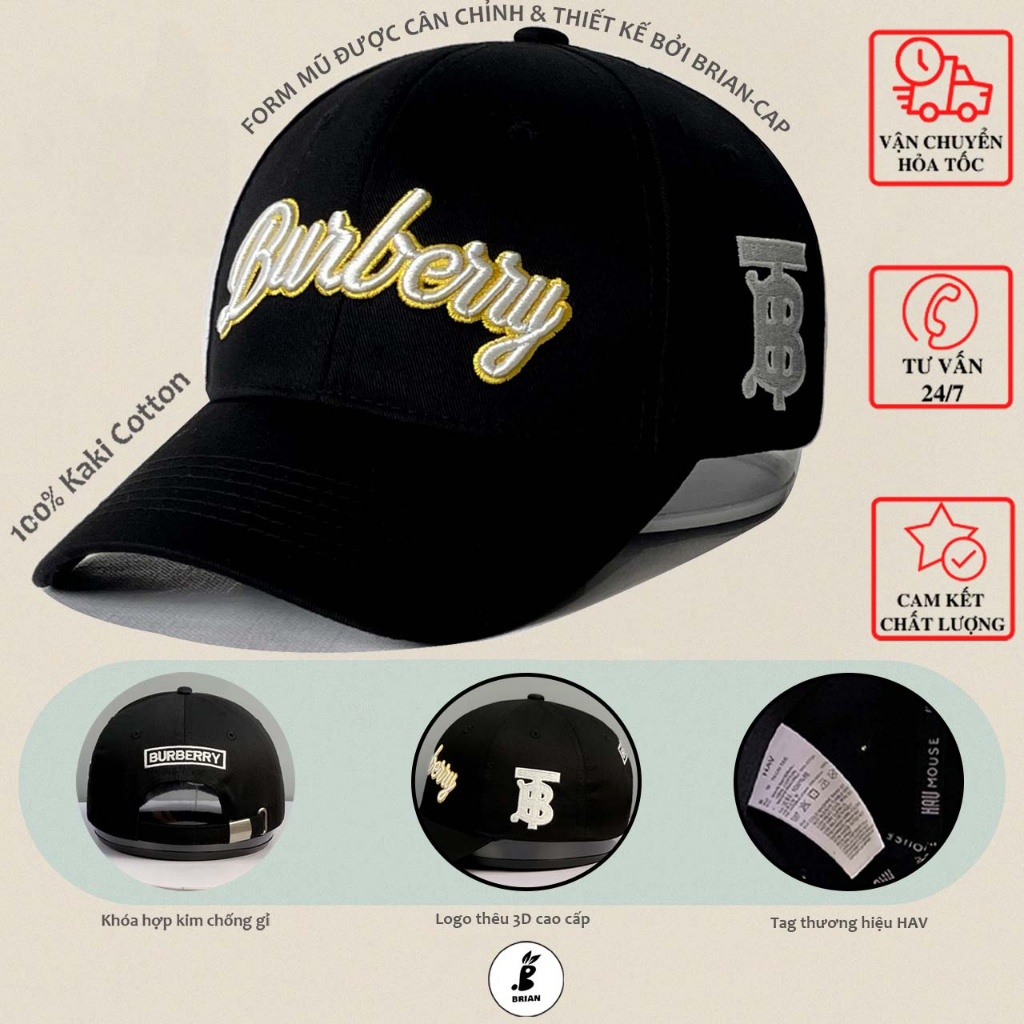 Nón kết Mũ lưỡi trai Bubery thêu 3D nổi đen logo thêu ngang dành cho nam nữ Free size, mũ lưỡi trai thể thao năng động.