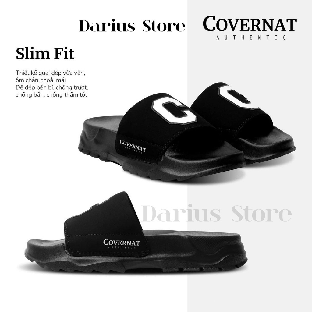 Dép nam nữ Covernat độn đế 4P chống trơn , Dép quai ngang logo chữ C màu đen cao cấp Hottrend 2023 little Store