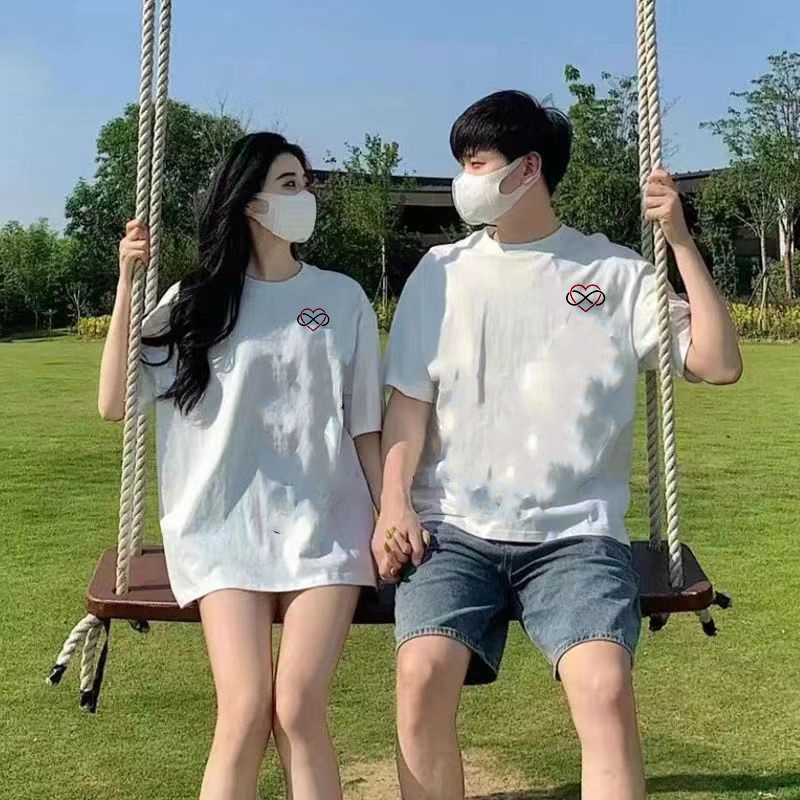 Áo Thun Đôi Trái Tim cotton oversize form rộng tay lỡ cho nam nữ