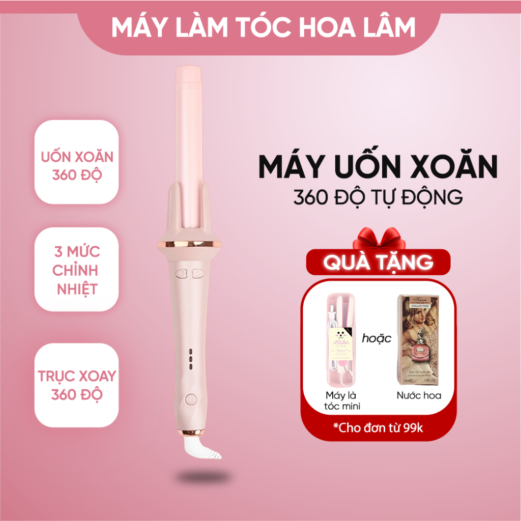 Máy Uốn Tóc Tự Động, Máy Làm Xoăn Xoay 360 Độ Chất Liệu Gốm Sứ Đường Kính 28mm 3 Mức Điều Chỉnh Nhiệt An Toàn