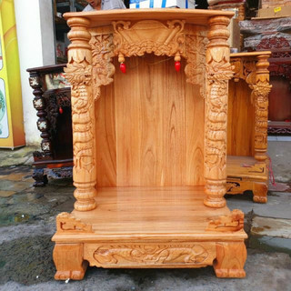 Bàn thờ thần tài ông địa 56x81 gỗ xoan quỳ trụ mẫu mới rất đẹp