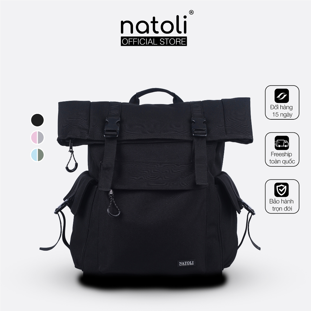 Balo nam local brand thương hiệu NATOLI chất vải canvas nhiều ngăn chống nước tốt - BST FOLD BACKPACK B10