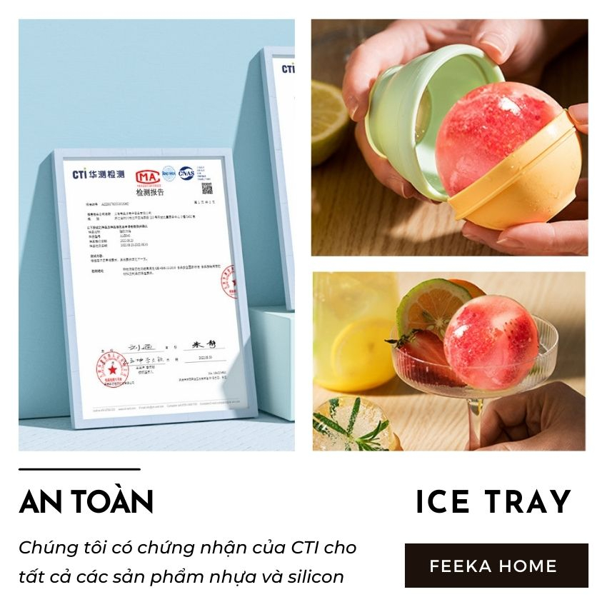Khay đá silicon tròn size to FEEKA có nắp thông minh, combo x 3 khuôn làm đá – kem silicon kết hợp