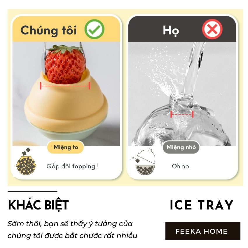 Khay đá silicon tròn size to FEEKA có nắp thông minh, combo x 3 khuôn làm đá – kem silicon kết hợp