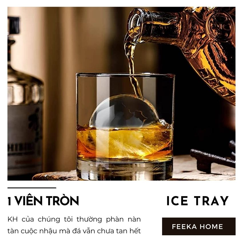 Khay đá silicon tròn size to FEEKA có nắp thông minh, combo x 3 khuôn làm đá – kem silicon kết hợp