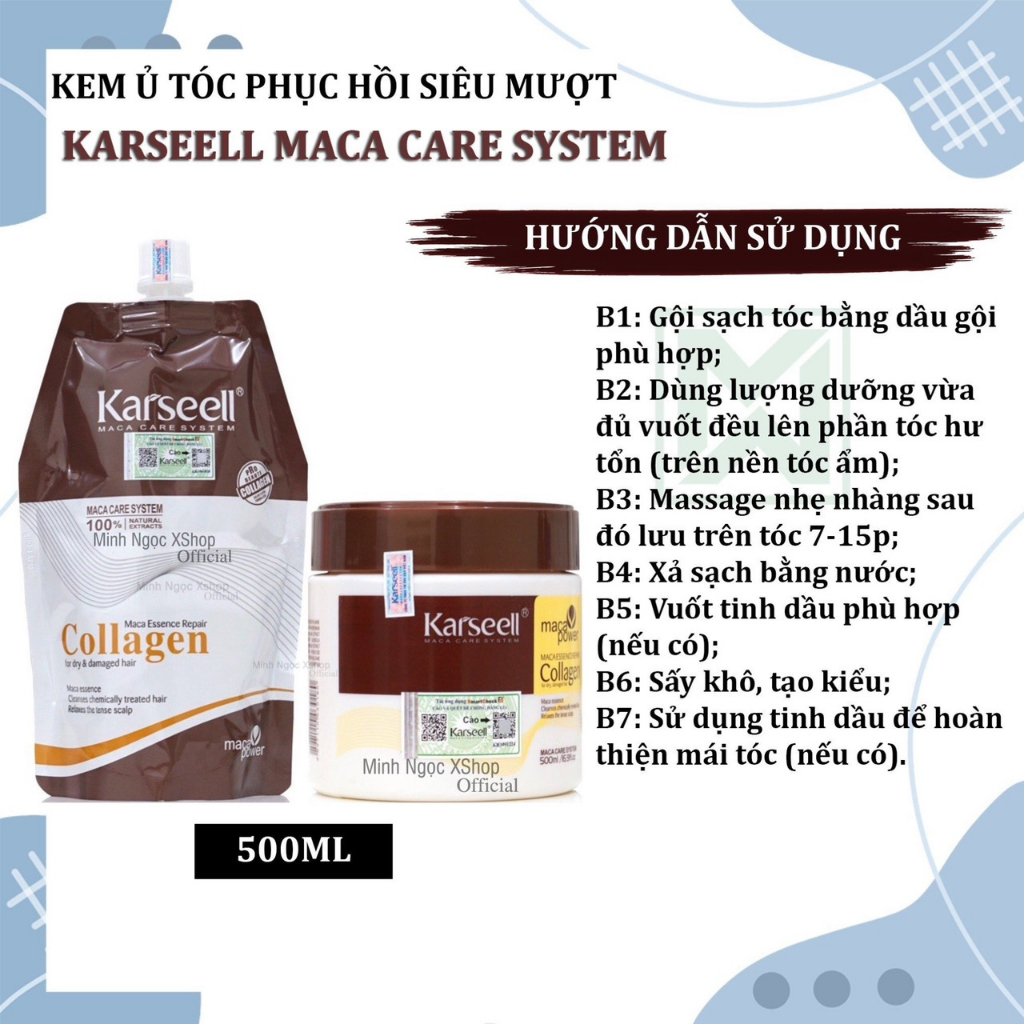 Kem ủ tóc, dầu hấp phục hồi siêu mượt Collagen Karseell 500ML chính hãng