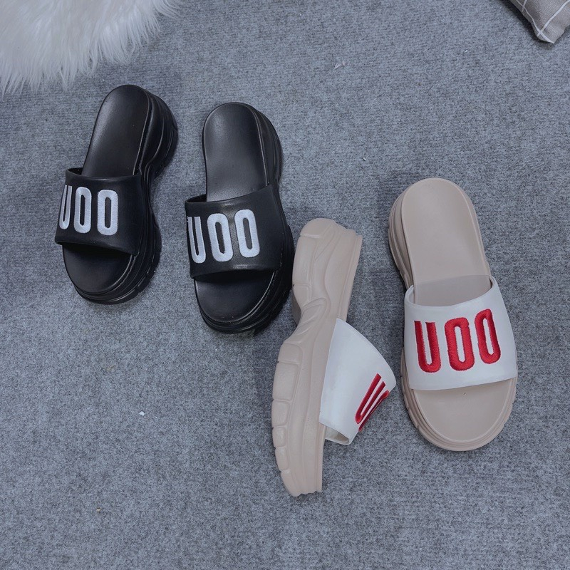 Dép Quai Ngang Nữ Đế Cao 4cm Chữ thêu UOO siêu bền đẹp , phong cách nữ tính năm 2023 Bản Cao Cấp  Litter Store