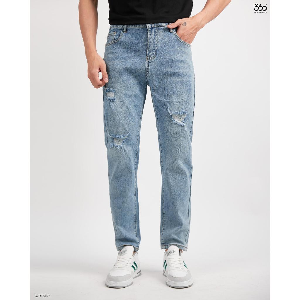 Quần jean nam rách màu xanh da trời thương hiệu 360 Boutique form slimfit trẻ trung - QJDTK407