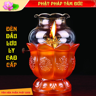 Đèn dầu thủy tinh, đèn dầu lưu ly, đèn dầu cao cấp, đèn dầu để ban thờ, đèn dầu hoa sen
