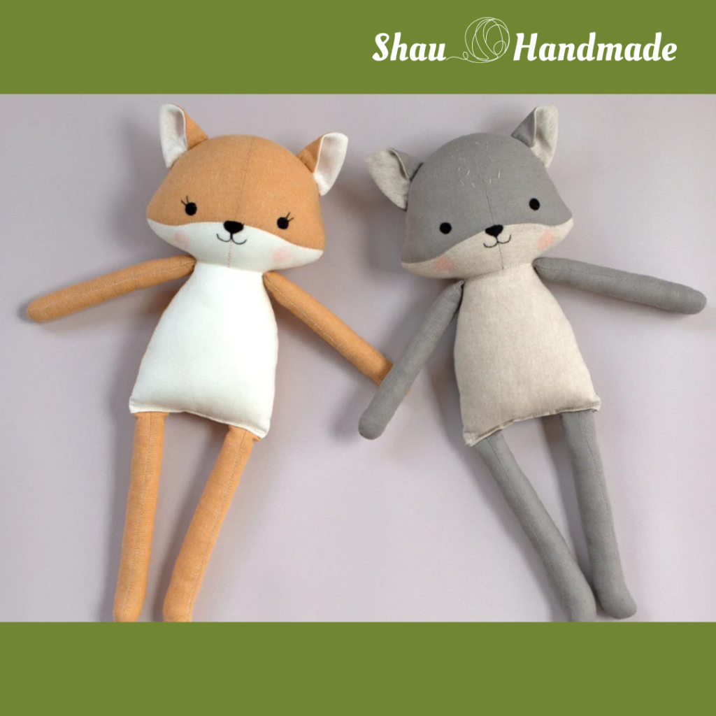DIY Rập giấy may gấu bông kèm váy áo quần handmade thủ công Fox