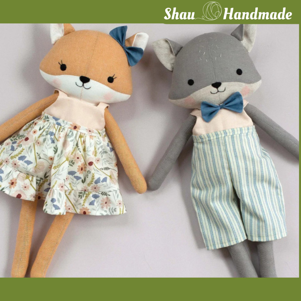 DIY Rập giấy may gấu bông kèm váy áo quần handmade thủ công Fox