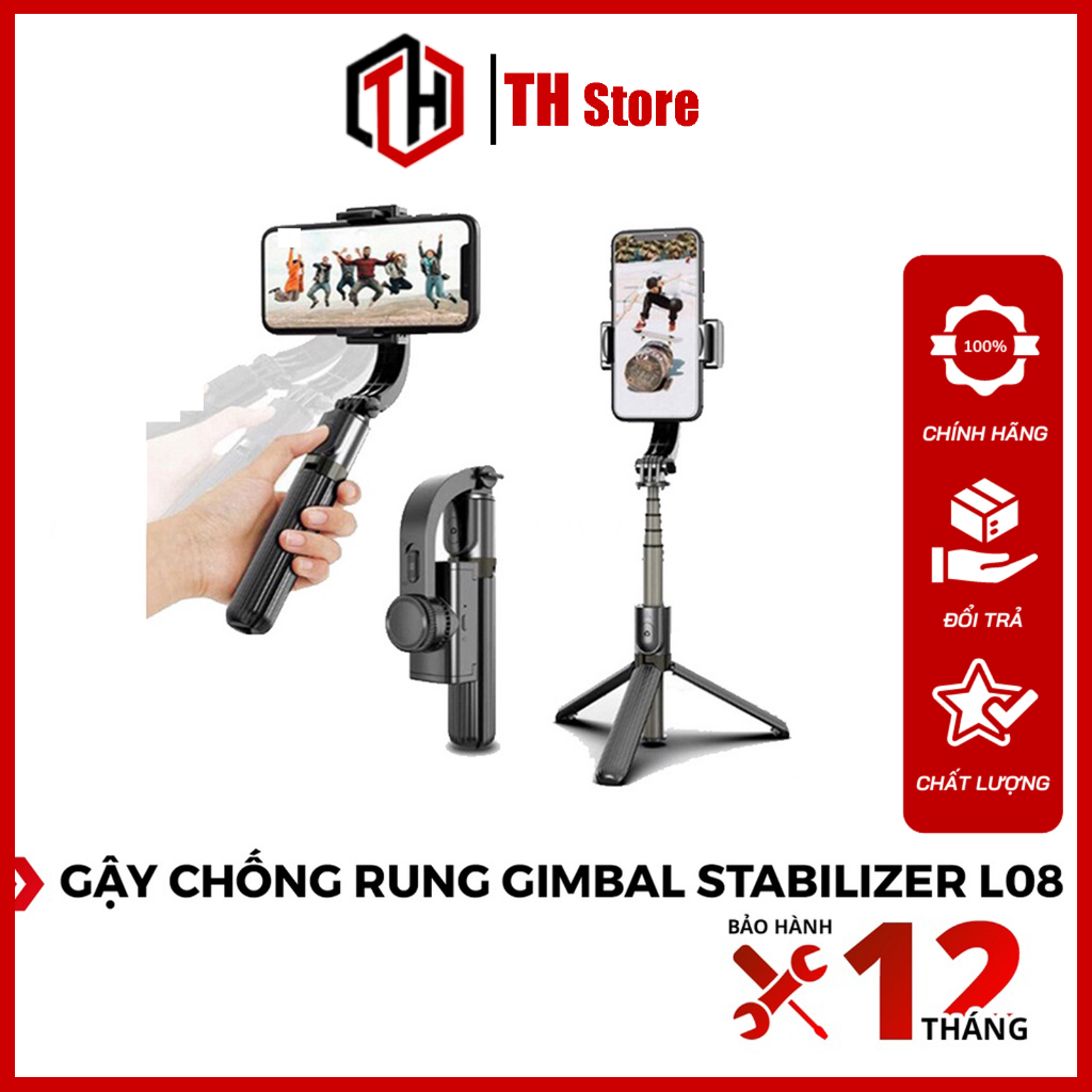 Gậy Chống Rung Gimbal Stabilizer L08, Gậy Hỗ Trợ Xoay 360 Độ - Có 3 Chân Đỡ Chắc Chắn - Quay Phim Đa Năng - Kèm Nút BấM