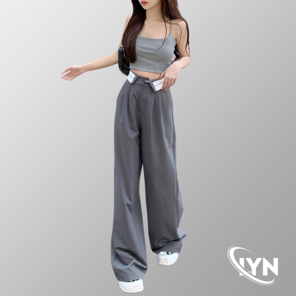Quần Ống Rộng Lưng LYNNN STORE Cạp Cao Kẻ Viền Cạp Gấp Phong Cách Ulzzang Thời Trang hotrend nhất mùa năm nay