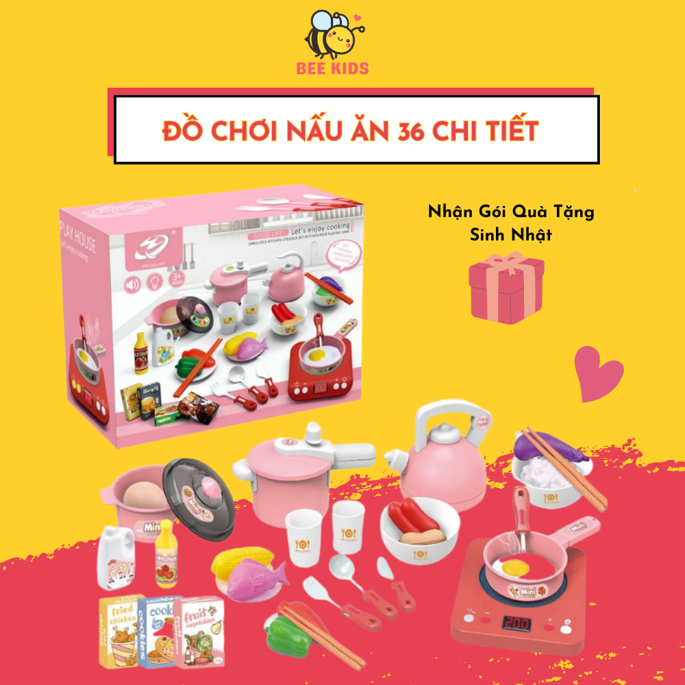 Đồ chơi nấu ăn 36 chi tiết hàng đẹp, nhựa an toàn cho bé thỏa sức sáng tạo,đồ nhơ nhà bếp, đồ chơi bán hàng