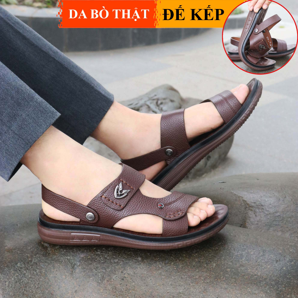 Sandal nam da bò đệm massage HT.NeO ,Dép quai hậu nam đế kếp đi nước đi mưa thoải mái phong cách mùa hè lịch sự SD56