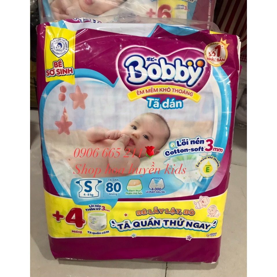 Tã dán sơ sinh Bobby 4-8kg Bĩm dán sơ sinh 80m /54m / 29m tặng kèm 6 miếng