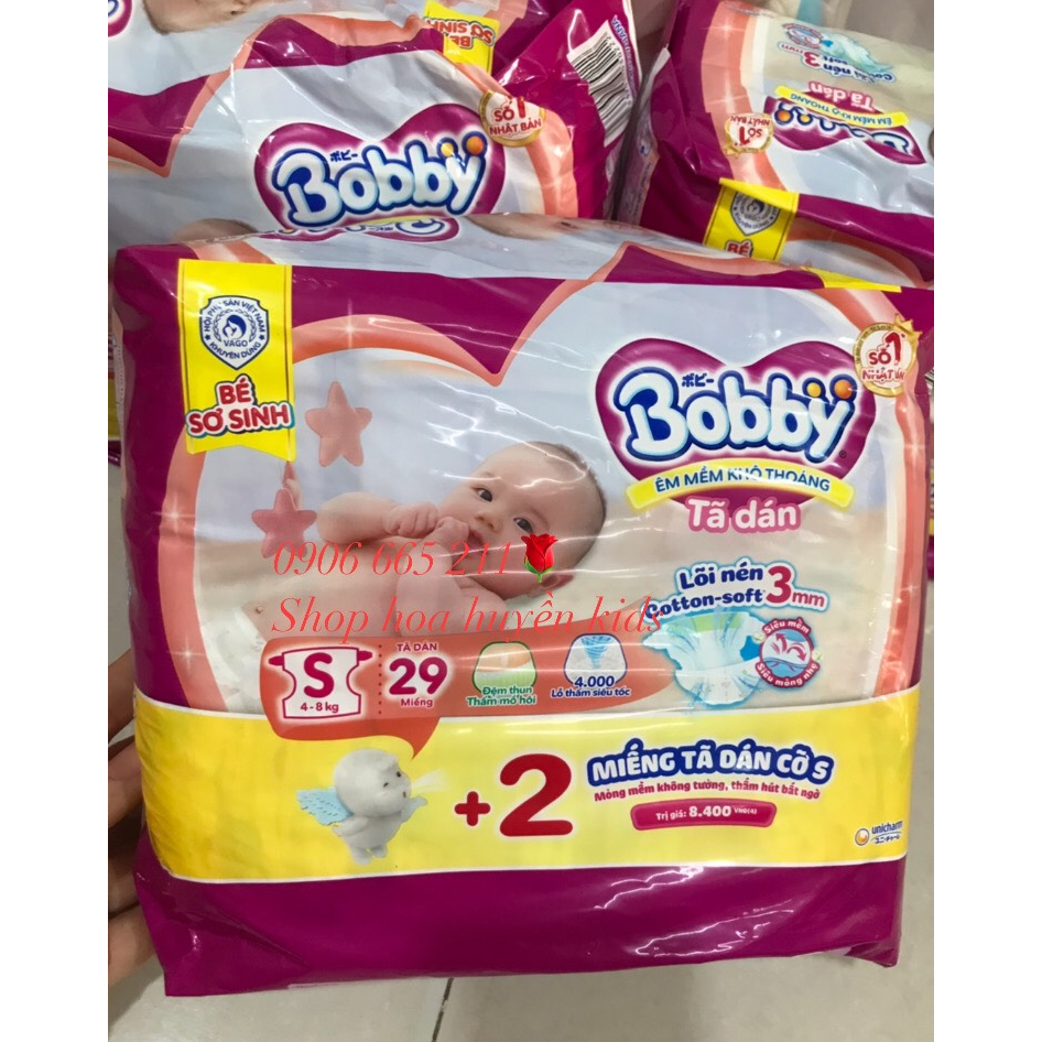 Tã dán sơ sinh Bobby 4-8kg Bĩm dán sơ sinh 80m /54m / 29m tặng kèm 6 miếng