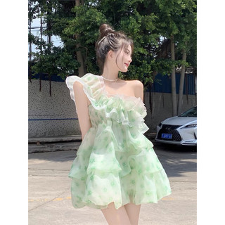 Váy Bèo Nhiều Tầng Hoạ Tiết Hoa Xanh Dành Cho Nữ Chun Vai❤️