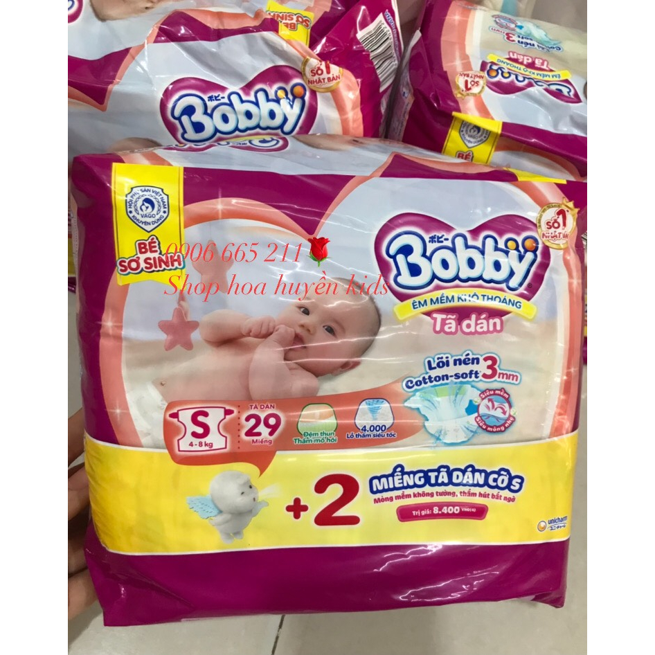 Tã dán sơ sinh Bobby 4-8kg Bĩm dán sơ sinh 80m /54m / 29m tặng kèm 6 miếng