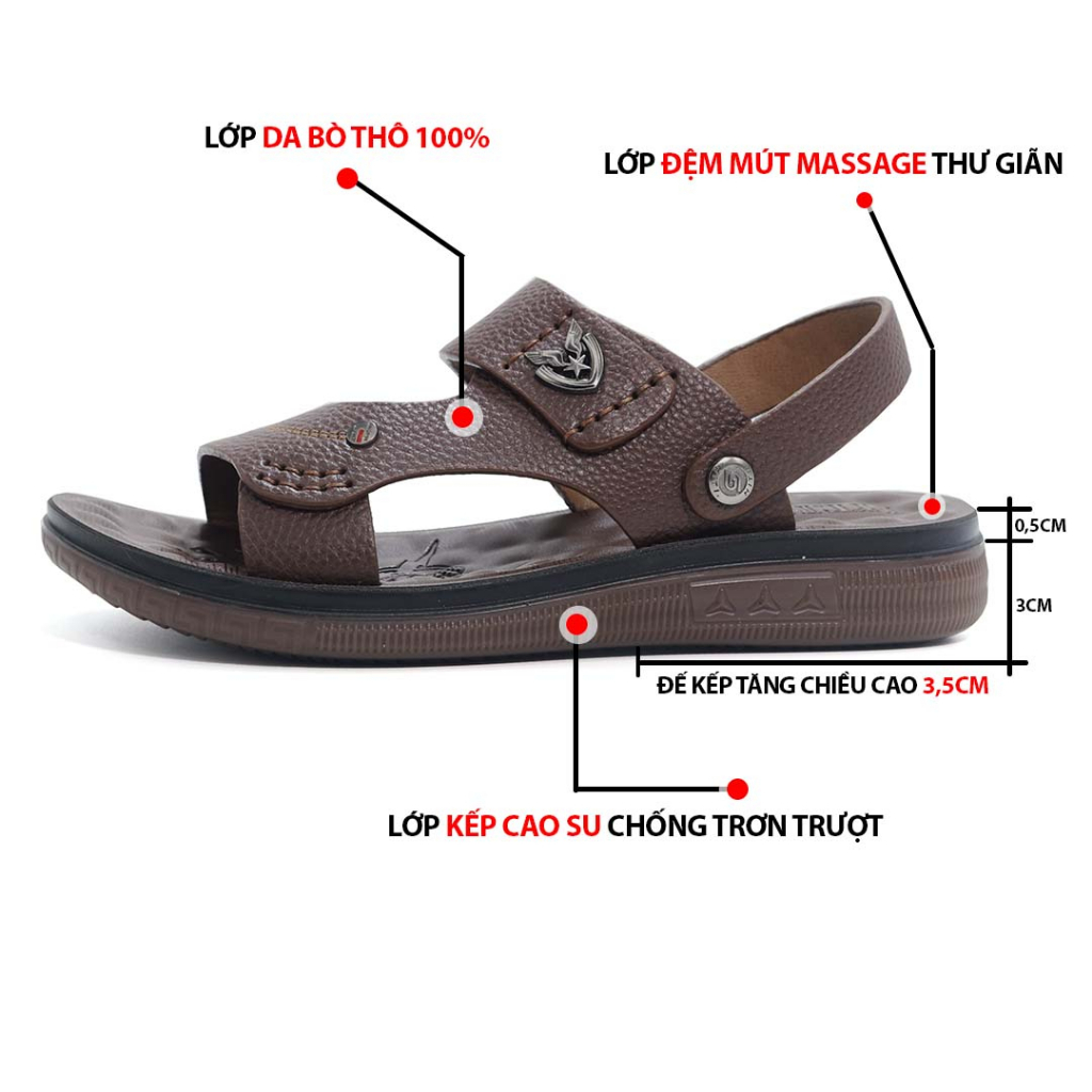 Sandal nam da bò đệm massage HT.NeO ,Dép quai hậu nam đế kếp đi nước đi mưa thoải mái phong cách mùa hè lịch sự SD56