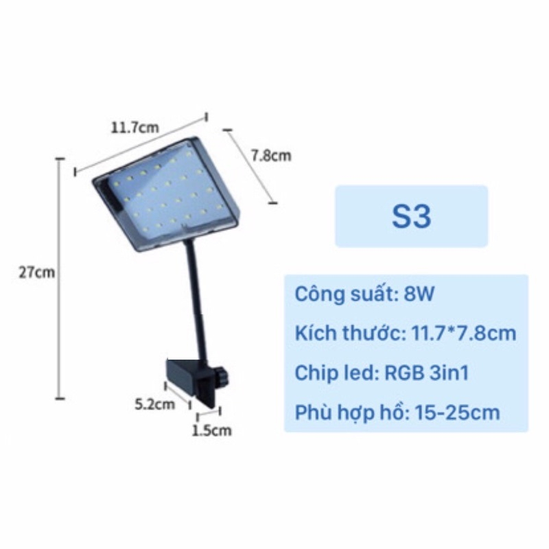 Đèn Led FLAT S3 Nano và DEYAO CF 02 RGB cho bể thủy sinh, Đèn LED kẹp RGB -đèn cho hồ cá cảnh -shop