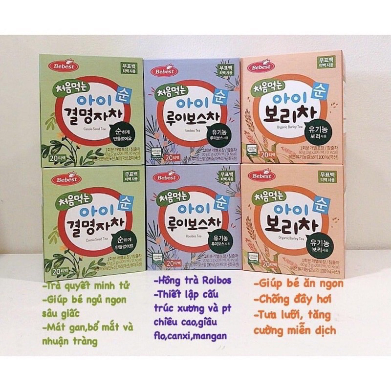 Trà lúa mạch cho bé , Trà hữu cơ BEBEST Hàn Quốc hộp 30 gói cho bé từ 6 tháng