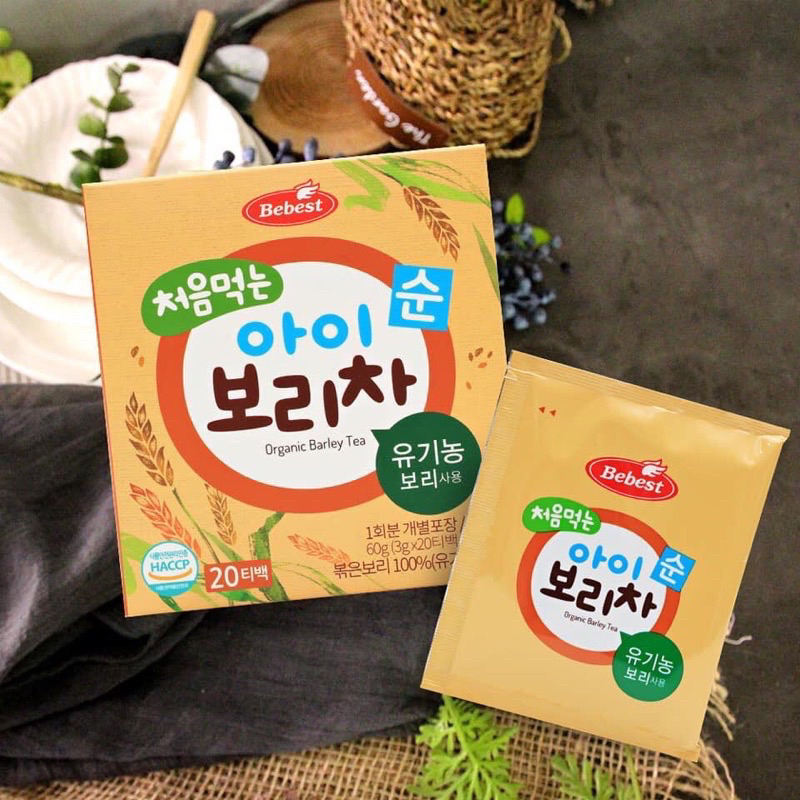 Trà lúa mạch cho bé , Trà hữu cơ BEBEST Hàn Quốc hộp 30 gói cho bé từ 6 tháng